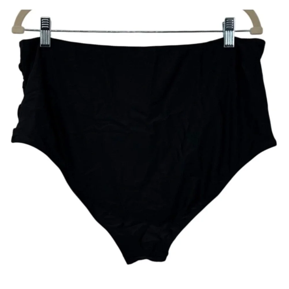 Cupshe‎ NEW Bikini Bottoms Women XXXL Black High Waisted Tummy Contouring Ruched